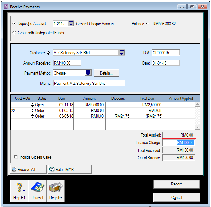 Delete Finance Charge ABSS Support